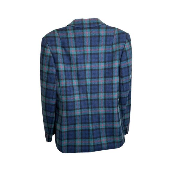 Vintage Pendleton Watch Plaid Green Blue Wool Blazer 2 Button Womens 12 Academia - Picture 2 of 8